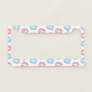 Blue and Pink Lips Pattern, Lipstick, Kiss License Plate Frame