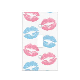 Blue and Pink Lips Pattern, Lipstick, Kiss Light Switch Cover