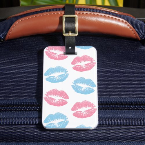 Blue and Pink Lips Pattern Lipstick Kiss Luggage Tag