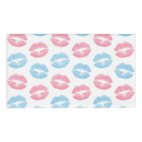 Blue and Pink Lips Pattern Lipstick Kiss Name Tag
