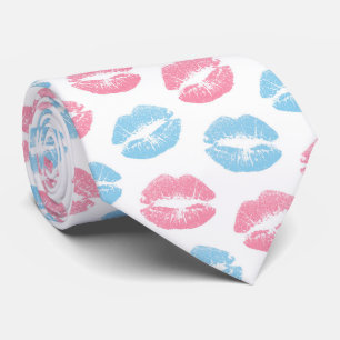Blue and Pink Lips Pattern, Lipstick, Kiss Neck Tie