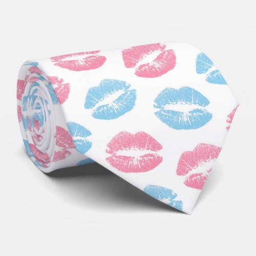 Blue and Pink Lips Pattern Lipstick Kiss Neck Tie