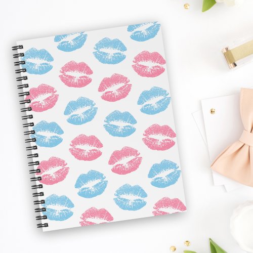 Blue and Pink Lips Pattern Lipstick Kiss Notebook