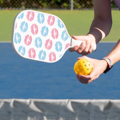 Blue and Pink Lips Pattern Lipstick Kiss Pickleball Paddle