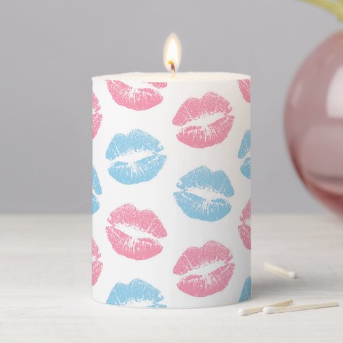 Blue and Pink Lips Pattern Lipstick Kiss Pillar Candle