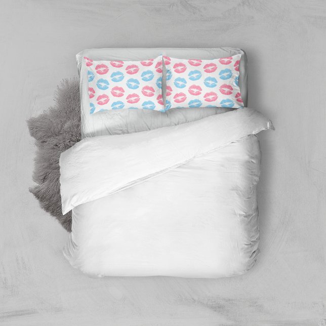Blue and Pink Lips Pattern, Lipstick, Kiss Pillow Case (Creator Uploaded)