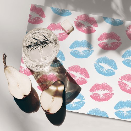 Blue and Pink Lips Pattern Lipstick Kiss Placemat