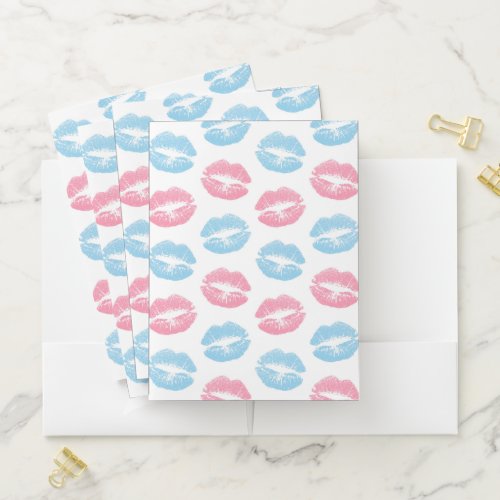 Blue and Pink Lips Pattern Lipstick Kiss Pocket Folder