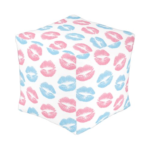 Blue and Pink Lips Pattern Lipstick Kiss Pouf