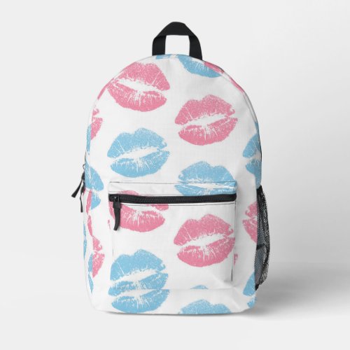 Blue and Pink Lips Pattern Lipstick Kiss Printed Backpack