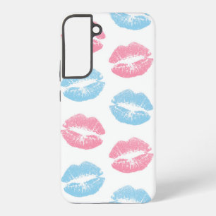 Blue and Pink Lips Pattern, Lipstick, Kiss Samsung Galaxy S22+ Case