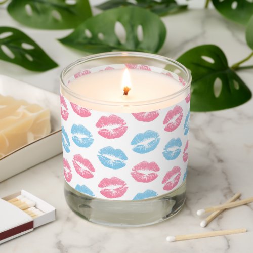 Blue and Pink Lips Pattern Lipstick Kiss Scented Candle