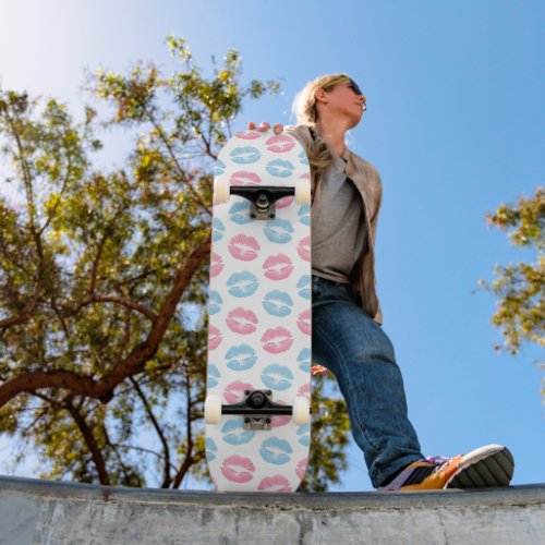 Blue and Pink Lips Pattern Lipstick Kiss Skateboard