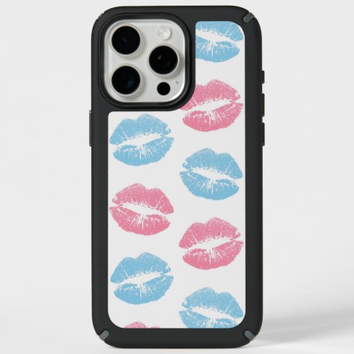 Blue and Pink Lips Pattern Lipstick Kiss iPhone 15 Pro Max Case