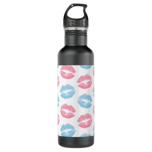 Blue and Pink Lips Pattern Lipstick Kiss Stainless Steel Water Bottle