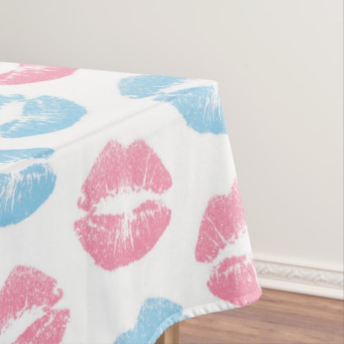 Blue and Pink Lips Pattern Lipstick Kiss Tablecloth