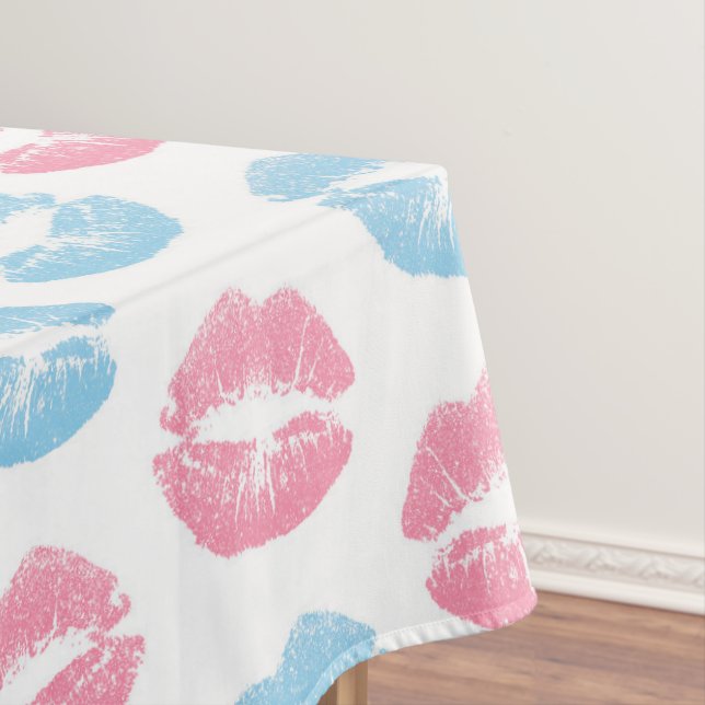 Blue and Pink Lips Pattern, Lipstick, Kiss Tablecloth (In Situ)