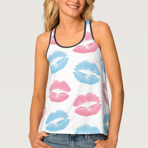 Blue and Pink Lips Pattern Lipstick Kiss Tank Top