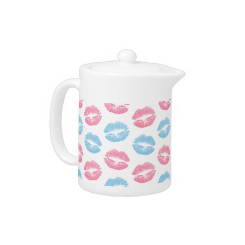 Blue and Pink Lips Pattern Lipstick Kiss Teapot