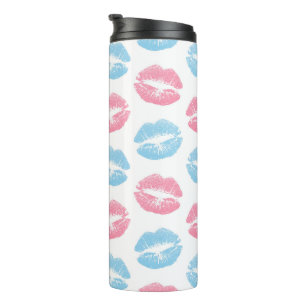Blue and Pink Lips Pattern, Lipstick, Kiss Thermal Tumbler