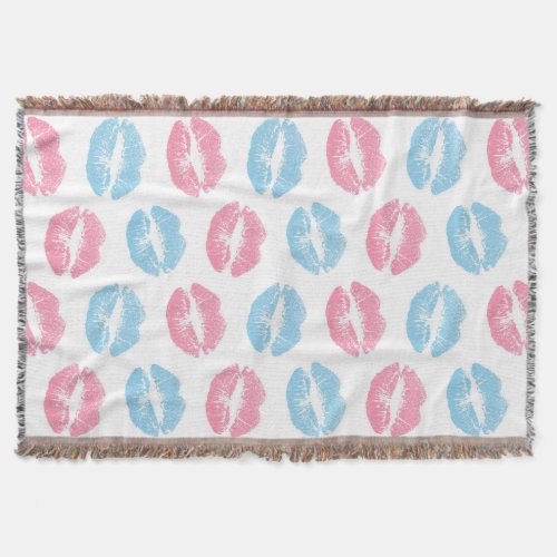 Blue and Pink Lips Pattern Lipstick Kiss Throw Blanket