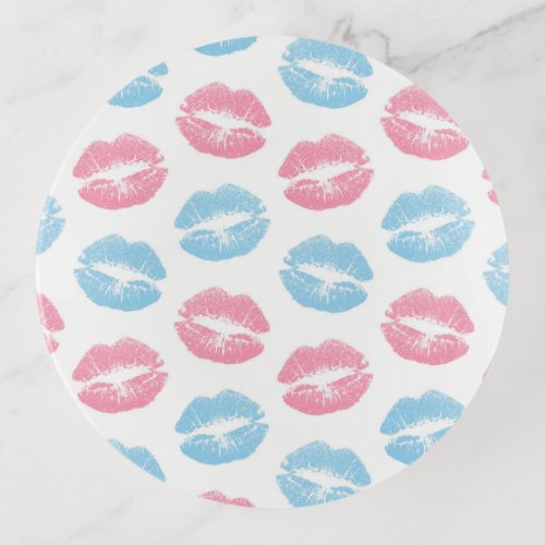 Blue and Pink Lips Pattern Lipstick Kiss Trinket Tray