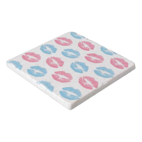 Blue and Pink Lips Pattern Lipstick Kiss Trivet