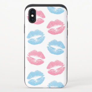 Blue and Pink Lips Pattern, Lipstick, Kiss iPhone XS Slider Case