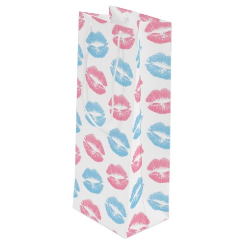 Blue and Pink Lips Pattern Lipstick Kiss Wine Gift Bag