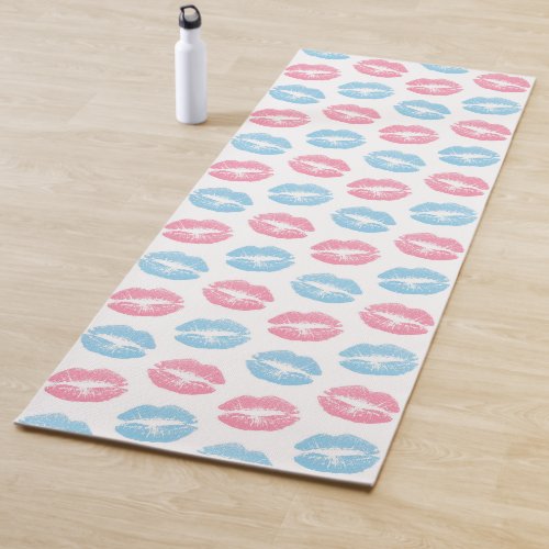 Blue and Pink Lips Pattern Lipstick Kiss Yoga Mat