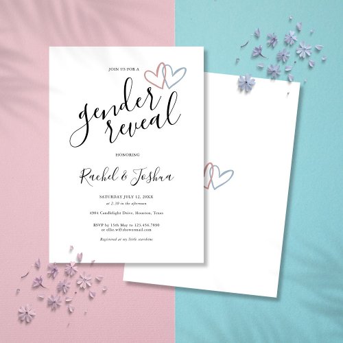 Blue And Pink Love Hearts Gender Reveal Party Invitation