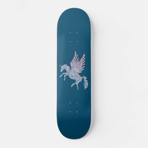 Blue and Pink Mandala Pattern Unicorn Pegasus Skateboard
