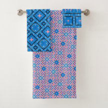 Blue and Pink Maximalist Bathroom Towel Set