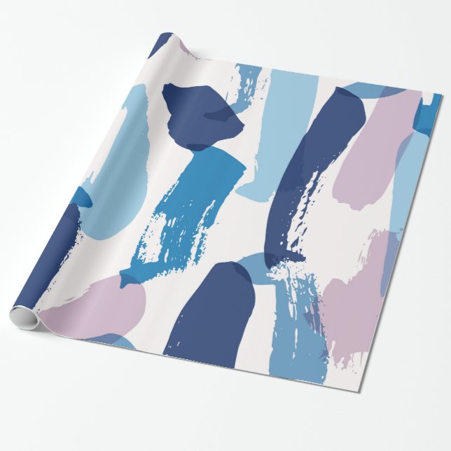 Blue and pink messy brushstrokes pattern wrapping paper (Unrolled)