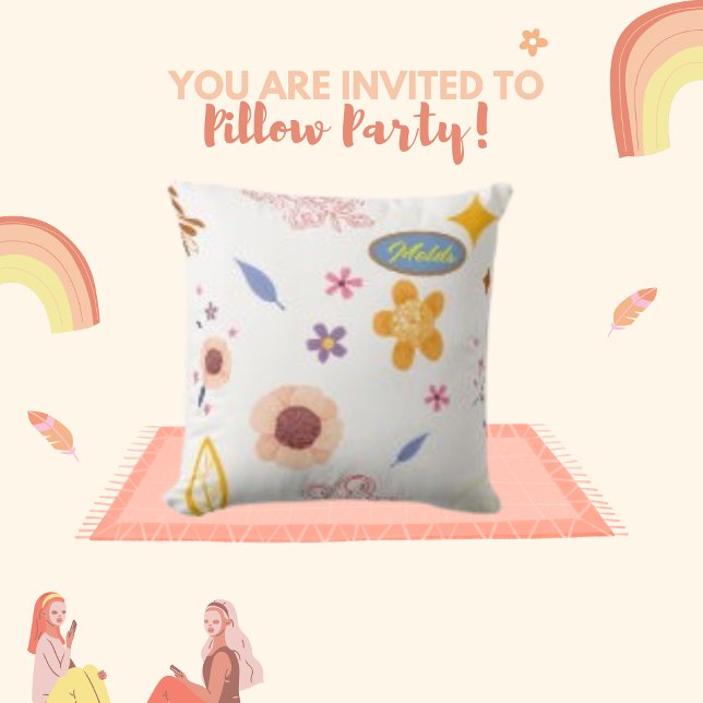 Blue and Pink Minimalist Frame Boundary Leaves  Throw Pillow (Creator Uploaded)