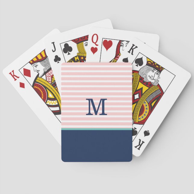 Blue and Pink Monogram Poker Cards (Back)