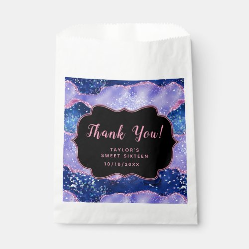 Blue and Pink Ocean Agate Sweet Sixteen Thank You Favor Bag