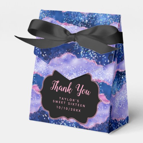 Blue and Pink Ocean Agate Sweet Sixteen Thank You Favor Boxes