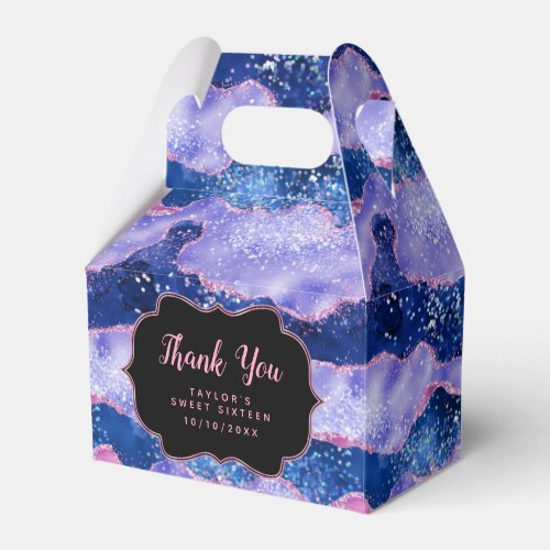 Blue and Pink Ocean Agate Sweet Sixteen Thank You Favor Boxes