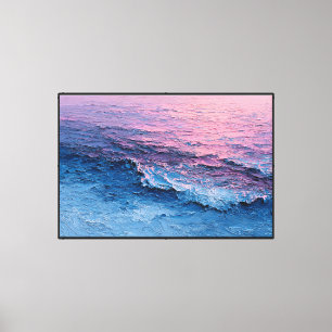 Blue and Pink Ocean Wave Painting – Abstract Art Canvas Print