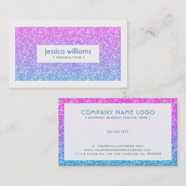 Blue and pink ombre glitter business card (Front/Back)