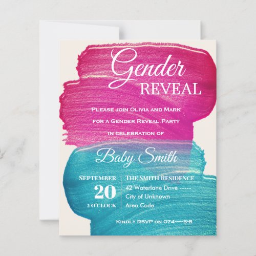 Blue and Pink Paint Smear Gender Reveal Invitation