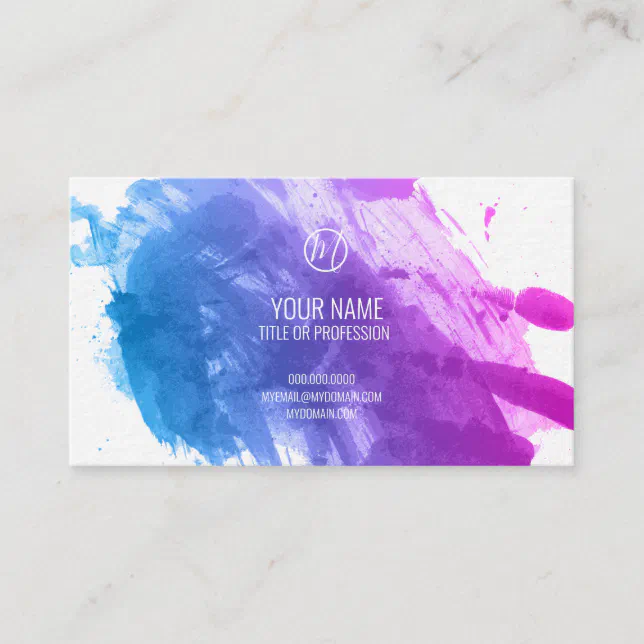 Blue and Pink Paint Splatter Business Card Zazzle