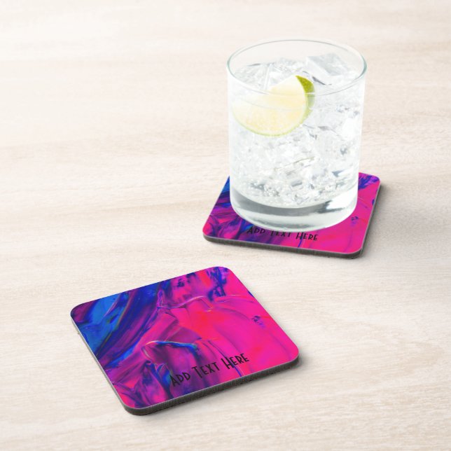 Blue and Pink Paint Strokes Beverage Coaster (Right Side)