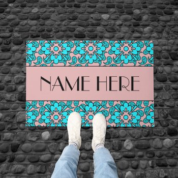 Blue And Pink Paisley Pattern Doormat by machomedesigns at Zazzle