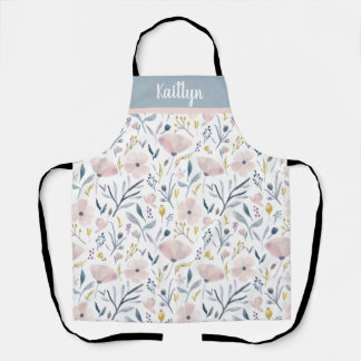 Blue and Pink Pastel Floral Garden Pattern Custom Apron