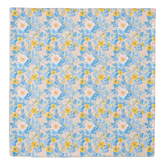 Blue and Pink Pastel, Yellow Wildflowers Duvet Cover