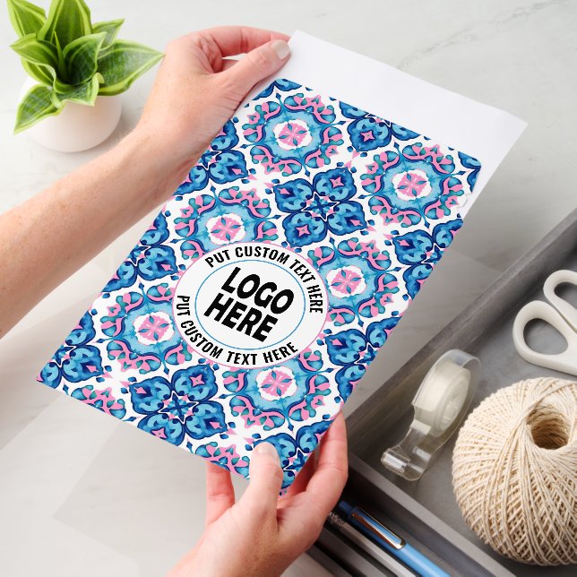 Blue and pink pattern and custom logo business envelope mailers (Desk)