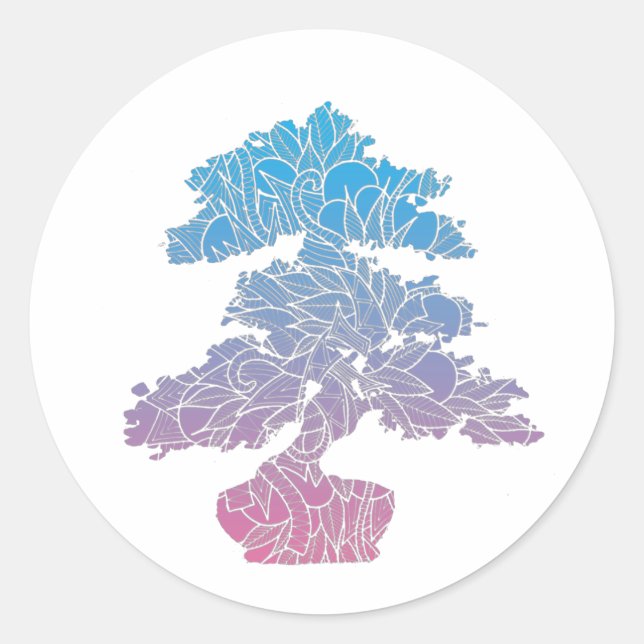 Blue and Pink Pattern Bonsai Tree Classic Round Sticker (Front)
