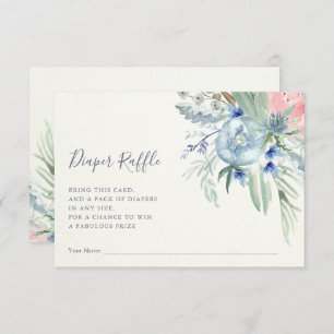 Blue and Pink Peony Baby Shower Diaper Raffle Invitation